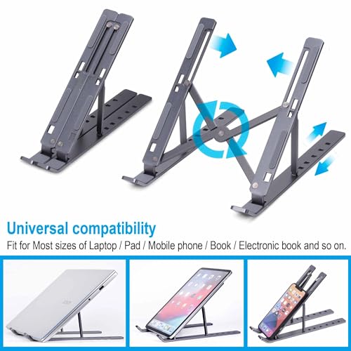 Generic Portable Laptop Stand, Aluminum, 9-15.6 Inches, Adjustable, Anti-Slip, Compatible with Laptops & iPads, Gray - color: Gray