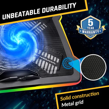 KLIM Ultimate - RGB Laptop Cooling Pad with LED Rim - NEW - Gaming Laptop Cooler - USB Powered Fan - Very Stable and Silent Laptop Stand - Compatible up to 17" - PC Mac PS5 PS4 Xbox One