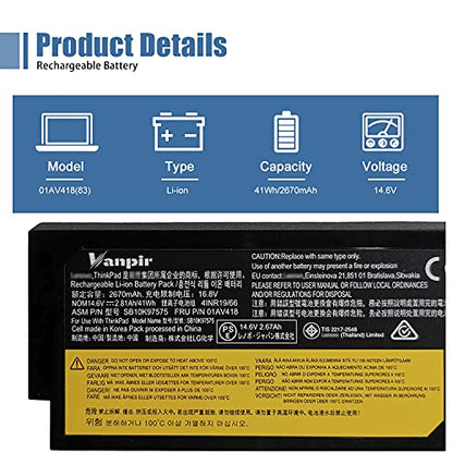83 01AV418 SB10K97575 Laptop Battery Replacement for Lenovo ThinkPad E570 E570C E575 Series 82 SB10K97571 SB10K97572 SB10K97574 01AV414 01AV415 01AV416 01AV417 4X50M33574 4X50M33573 14.6V 41Wh - size: 8.19*2.56*0.79 inch 01AV418