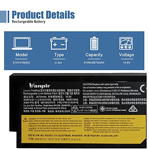83 01AV418 SB10K97575 Laptop Battery Replacement for Lenovo ThinkPad E570 E570C E575 Series 82 SB10K97571 SB10K97572 SB10K97574 01AV414 01AV415 01AV416 01AV417 4X50M33574 4X50M33573 14.6V 41Wh - size: 8.19*2.56*0.79 inch 01AV418