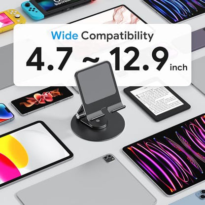 OMOTON Swivel Tablet Stand for iPad with 360 Rotating Base, Foldable Adjustable Holder for Drawing, Compatible with iPad Pro/Air/Mini and More, Black Gray | Aluminum Foldable Mount with Rotating Base, Desk Kitchen Drawing Travel, Fits iPad Pro/Air Samsung