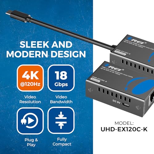 OREI 4K 120Hz USB-C to HDMI Over Cat6/7 Ethernet Extender, 4K, Up to 80ft with HDR & Audio Over Ethernet - Perfect for Extending Your Laptop, Presentation, Meeting Rooms