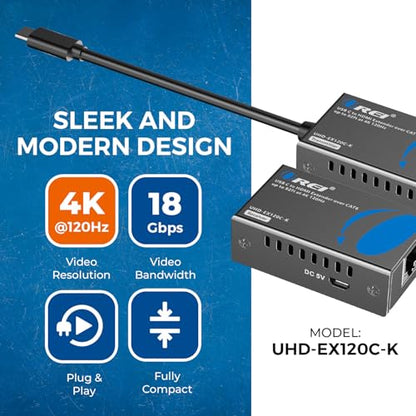 OREI 4K 120Hz USB-C to HDMI Over Cat6/7 Ethernet Extender, 4K, Up to 80ft with HDR & Audio Over Ethernet - Perfect for Extending Your Laptop, Presentation, Meeting Rooms