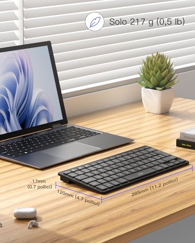 Inateck Ultra-Slim Bluetooth Keyboard, Ergonomic, 3-Device | For iPad/Windows/Android/iOS, Oversized Keycaps, 18-Month Battery Life, Portable Design, QWERTY Layout