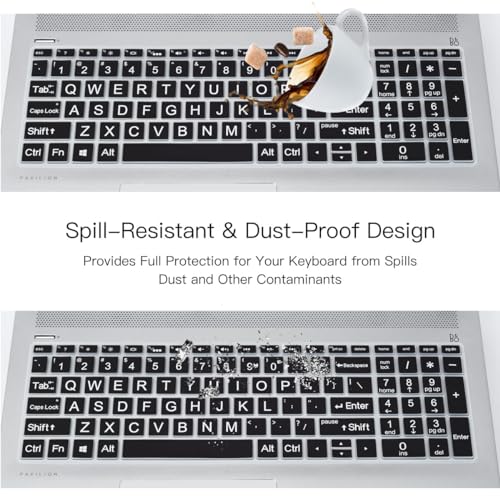 Large Print Keyboard Cover for HP Laptop 15-db/da 15-dw 15-dy 15-bs/bw 15-ef 15t 15z 15.6" 15-db0011dx 15-dy1043dx/dy1051wm 15-dw0037wm/dw1083wm 15-ef1001ds ef1023dx,HP 17-by/bs/ca 17.3 Keyboard Skin - color: Black-Large Print