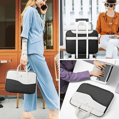 DTTO 14 Inch Laptop Sleeve Case, TSA Waterproof PU Leather Computer Carrying Case Shockproof Protective Laptop Bag with Handle for 13-14" MacBook HP Dell Lenovo ASUS Acer Chromebook, Black White - color: Balck White, size: 14 Inch