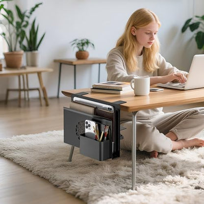Desk Side Storage, Metal Laptop Holder with Magnetic Pen Box, Clamp-On Under Desk Organizer with Cooling Holes & Anti-Scratch Pads for Office and Home (Black) - color: Black