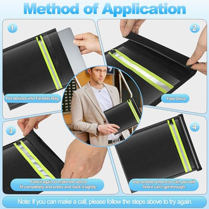 2 Pack Faraday Bags,Portable Faraday Key Fob Protector EMP Protection Bags,Faraday Bags for Phones,Faraday Pouch for Key Fob with Reflective Strip,Water Resistant,Fire Retardant,Foldable,Black - size: 2 Pack XS-S(Up to Phone)