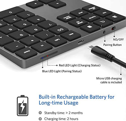 JOYEKY Bluetooth Number Pad, Aluminum Rechargeable Numeric Keypad Wireless 34-Keys Number Keyboard Shortcut Keypad Numpad Data Entry Compatible for iMac Windows - color: B-Black Aluminum