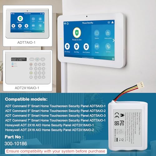 9000mAh Battery 300-10186 Replacement for ADT Command Smart Security Panel ADT5AIO-1 ADT5AIO-2 ADT5AIO-3 ADT7AIO-1, ADT 2X16 AIO Home Security System ADT2X16AIO-1 ADT2X16AIO-2 Battery 3.6V 32.4Wh - size: 2.68*2.17*0.71inch 300-10186