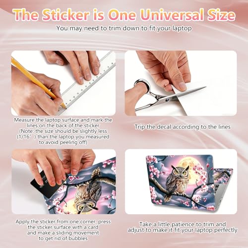 Laptop Skin Sticker Decal 12" 13" 13.3" 14" 15" 15.6",Waterproof Scratch Resistant Vinyl,Reusable Easy to Apply,for MacBook HP Dell Notebooks Netbooks Laptop,2 Wrist Pads,Cherry Blossom Owl - color: Cherry Blossom Owl