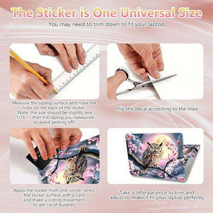 Laptop Skin Sticker Decal 12" 13" 13.3" 14" 15" 15.6",Waterproof Scratch Resistant Vinyl,Reusable Easy to Apply,for MacBook HP Dell Notebooks Netbooks Laptop,2 Wrist Pads,Cherry Blossom Owl - color: Cherry Blossom Owl