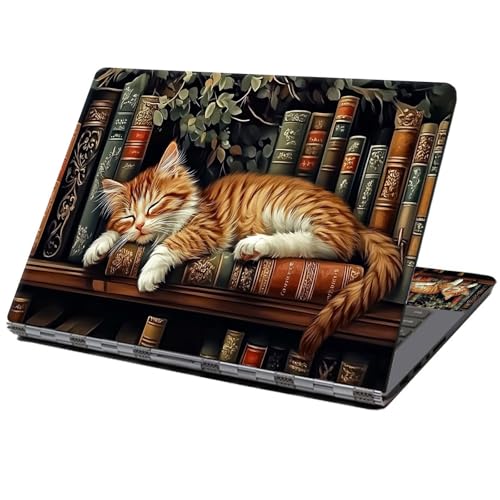 Laptop Skin Sticker Decal 12" 13" 13.3" 14" 15" 15.6",Waterproof Scratch Resistant Vinyl,Reusable Easy to Apply,for MacBook HP Dell Notebooks Netbooks Laptop,2 Wrist Pads,Cat Bookshelf - color: Cat Bookshelf