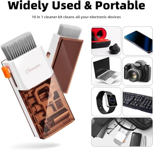 All-in-1 Keyboard Cleaner Laptop Cleaning Kit,Computer Screen-Safe Tools | MacBook iPad iPhone,Electronics Brush Tool for PC Camera Lens Earbuds,Deep Cleaning Spray Cloth, High-Density Soft Brush - color: Coffee Brown