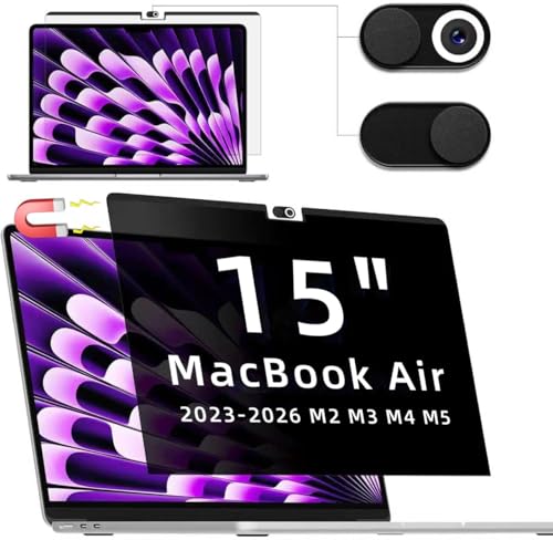 IPROKKO Magnetic Privacy Screen Protector Compatible with MacBook Air 15 Inch (2023-2026, M2 M3 M4 M5) - A2941 A3114 A3241 A3448 , Removable Matte Anti Glare Blue Light Spy Filter for Mac Air 15.3" Laptop - size: MacBook Air 15 Inch