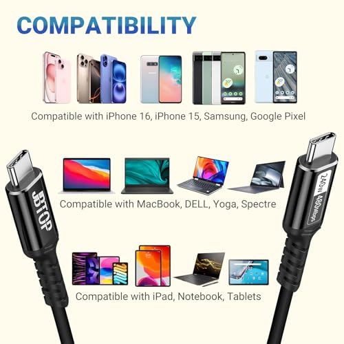 Short USB C to C Cable(1FT, 2packs) 240W Fast Charging USB C Cable | usb c charger cord,5a usb pd cable Compatible with iPhone 16/15 Pro Max, Samsung,MacBook, XPS,Surface - size: 1ft