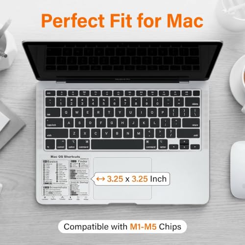 2 Pack Mac Keyboard Shortcuts Stickers for MacBook Air/Pro 13-16 Inch - Instant Shortcut Reference, Durable Clear & Matte Black Decals (2020-2026 Models, No Residue) - color: Transparent-black