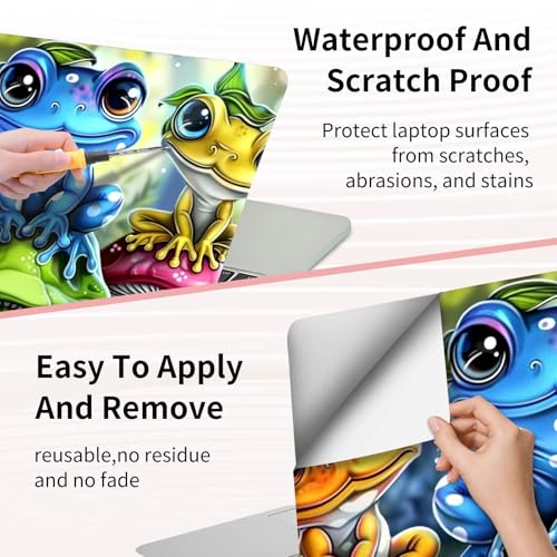 Laptop Skin Sticker 3-Piece Set,Cute Frogs Mushrooms | Trim-to-fit 3-piece vinyl set with one 15 x 10.6 in lid skin and two palm-rest decals for many 12-15.6 in laptops - color: Cute Frogs Mushrooms