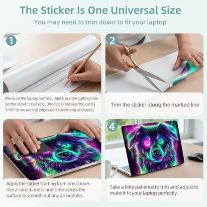 Universal Laptop Skin Decal, 3-Piece Vinyl Protector for 12 13 14 15.6" Notebook, Waterproof Anti-Scratch, Easy Trim & Bubble-Free Finish, Cute Dog with Glowing Neon Eyes - color: Cute Dog with Glowing Neon Eyes