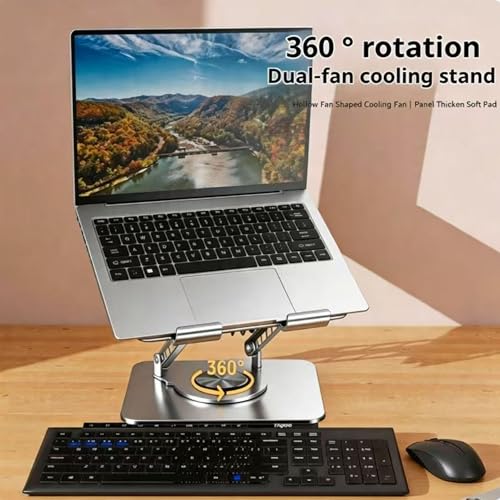 Laptop Stand for Desk,Laptop Cooling Stand,Portable Computer Desk | Adjustable Height,with Fan,360 Rotating Base,Metal Foldable,Fits with 10-17" Notebook