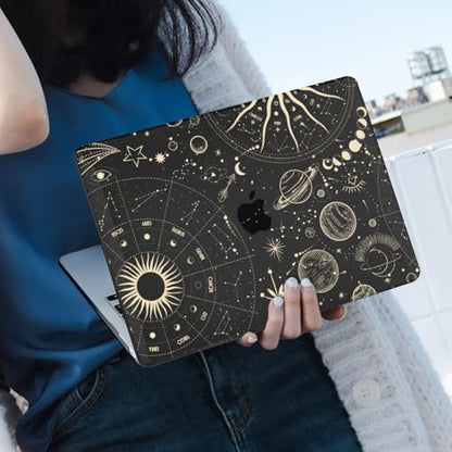 for MacBook Air 13 inch M1 Case 2021 2020 2019 2018 (Model M1 A2337 A2179 A1932) with Touch ID & Retina Display, Crystal Black Printed Pattern Hard Shell Case Keyboard Cover, Constellation - color: Constellation