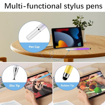 5 Pack 2 in 1 Stylus Pen for Touchscreen,iPad,iPhone,Stylus Pens | LAPOCOVER Stylus Pens,High Precision & Sensitivity, Compatible for iPad/Android Tablets, Laptop and Touchscreens - color: Blue/Green/Pink/Purple/Yellow