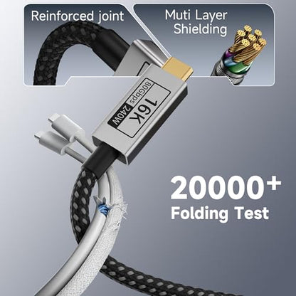 Short USB C Extension Cable 1FT Compatible with Thunderbolt 5,80Gbps Data Transfer & 240W Fast Charging,16K@60Hz/8K@120Hz Video for Display,USB C Male to Female Extender for Thunderbolt 4/3 - size: 1FT