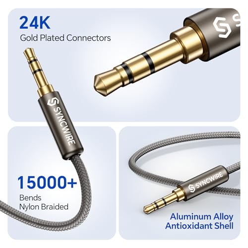 SYNCWIRE Headphone Splitter, Nylon-Braided 3.5mm Extension Cable Audio Stereo Y Splitter (Hi-Fi Sound), 3.5mm Male to 2 Ports Female Headset Splitter for 3.5mm Aux Device (No Mic) - Gold Brown - color: Gold Brown