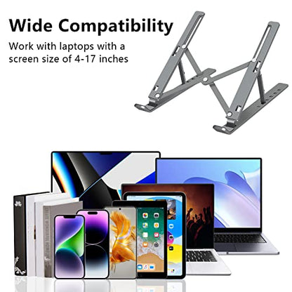 Laptop Stand, Aluminum Full Coverage Non-Slip Rubber Adjustable Ergonomic Portable Laptop Holder, Foldable Computer Stand 6 Angles Anti-Slip Riser Compatible with 4-17 inch - color: Upgrade Grey