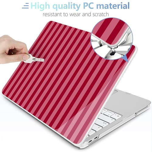 MEEgoodo Printed Case for New MacBook Neo 13 Case inch 2026 Release Model A3404, Laptop Hard Shell with Keyboard Cover & Screen Protector & USB-C Adapter, Red&Pink Stripe - color: Red&Pink Stripe