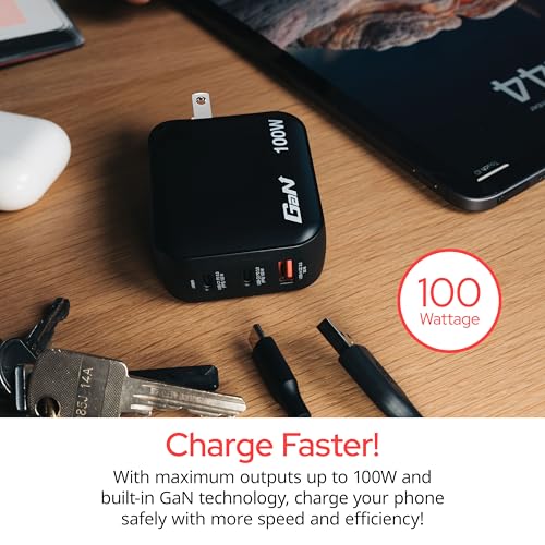 Verbatim Mini GaN Wall Charger 100W 3 Port 2X USB-C Ports PD 3.0 (PPS) up to 100W 1x USB-A Port QC 3.0 up to 30W - size: 3 Ports, style: 100W