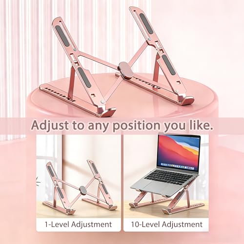 Ergonomic Foldable Computer Stand, 10-Level Height Adjustable Aluminum Laptop Stand, Compatible with 17.3 Inch Laptops, Tablets & Drawing Tablets, for MacBook, HP, Lenovo, Dell (Pink) - color: Pink
