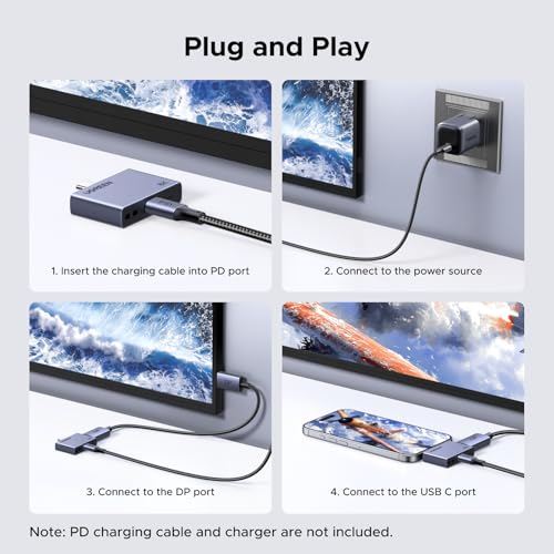 UGREEN USB C to DisplayPort 1.4 Adapter 8K@60Hz with PD 100W Fast Charging | 4K@240Hz, Unidirectional, Thunderbolt 4/3 to DP Compatible with iPhone 17, MacBook Pro/Air/Mini, iPad, Galaxy, Steam Deck