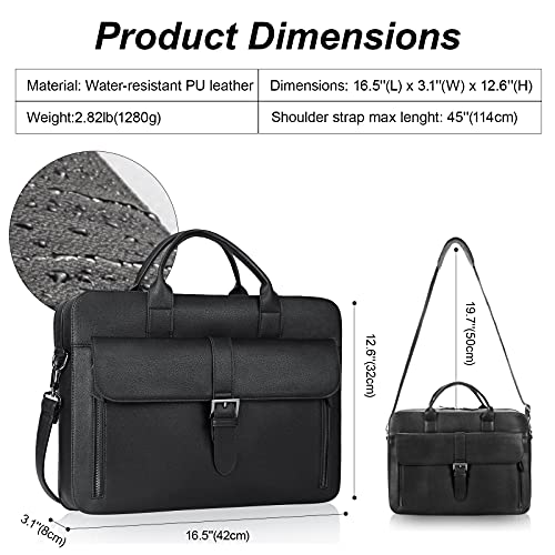 ESTARER Laptop Briefcase 15.6 Inch, Men’s Briefcase for Business/Travel, Leather Computer Office Work Bag, Water Resistant Laptop Bag, Black