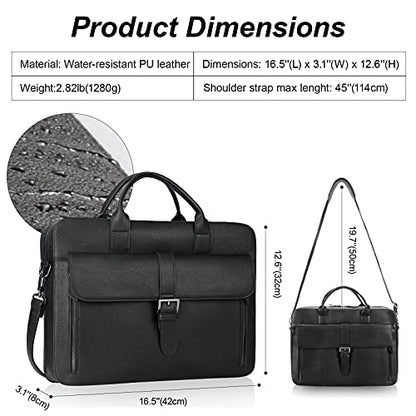 ESTARER Laptop Briefcase 15.6 Inch, Men’s Briefcase for Business/Travel, Leather Computer Office Work Bag, Water Resistant Laptop Bag, Black