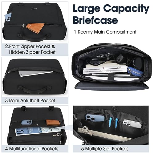 RAINSMORE Messenger Bag for Men Messenger Bag 15.6 Inch Water Resistant Laptop Bag Casual Satchel Bags for Men Large College Computer Bag Office Work Briefcase Fashion Crossbody Shoulder Handbag Black