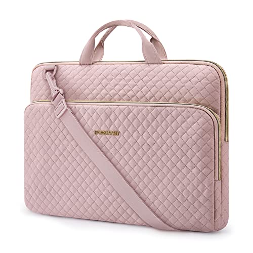 BAGSMART Laptop Sleeve 15-15.6 inch Case Protective Water-Resistant | Lightweight Laptop Bag for Women with Pocket and Handle, Compatible with MacBook, HP, Dell, Acer and Asus notebooks - color: Pink-Shoulder Strap, size: 15.6 Inch
