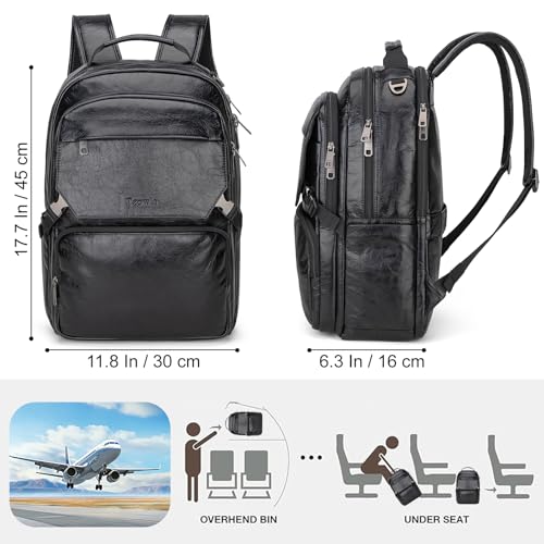 Tzowla Full Grain Genuine Leather Laptop Backpack for Men and Women,Business Work Travel Slim Daypack Fits 15.6 Inch Notebook/Computer-Black - color: W-black