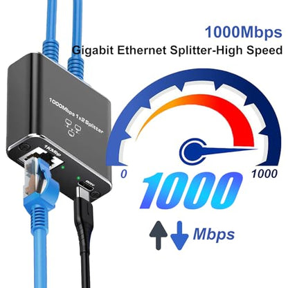 Gigabit Ethernet Splitter 1 to 2 High Speed(2 Devices Simultaneously Networking),1000Mbps Internet Splitters 1 in 2 out, LAN Splitter with USB Power Cable, RJ45 Splitters for Cat5/5e/6/7/8 Cable - style: 1to2