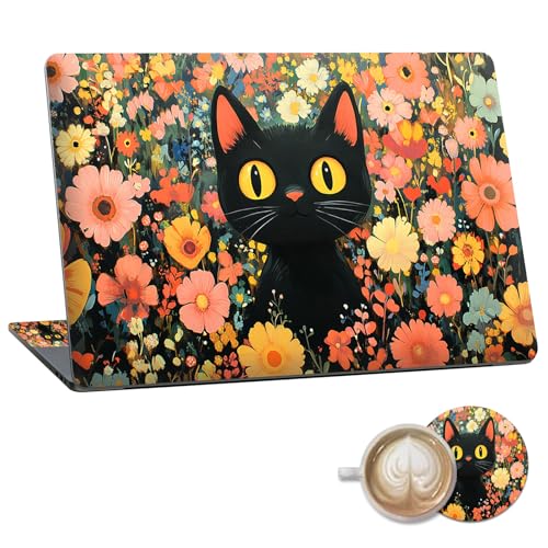 Laptop Skin Sticker Decal 15.6 Inch,12 13 13.3 14 15 15.6 in Laptop Netbook Skins for Notebook,Art Decal Removable Waterproof Scratch Resistant,Universal Vinyl Cover,Pink Floral Cat - color: Pink Floral Cat
