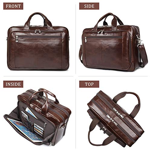 Leather Briefcase for Men 16'' Laptop Messenger Bag - color: Coffee-1