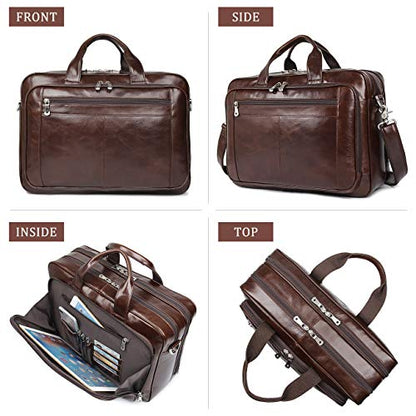 Leather Briefcase for Men 16'' Laptop Messenger Bag - color: Coffee-1