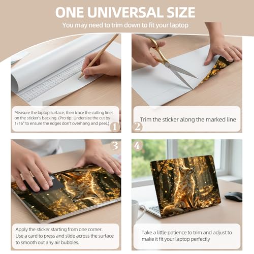 Universal Laptop Skin Sticker for 12/13/14/15.6 Inch Laptops, Reusable Vinyl Laptop Decal Cover, Waterproof Scratch Resistant Notebook Skin with 2 Wrist Pads,Golden Forest Fox - color: Golden Forest Fox
