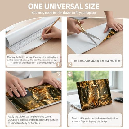 Universal Laptop Skin Sticker for 12/13/14/15.6 Inch Laptops, Reusable Vinyl Laptop Decal Cover, Waterproof Scratch Resistant Notebook Skin with 2 Wrist Pads,Golden Forest Fox - color: Golden Forest Fox