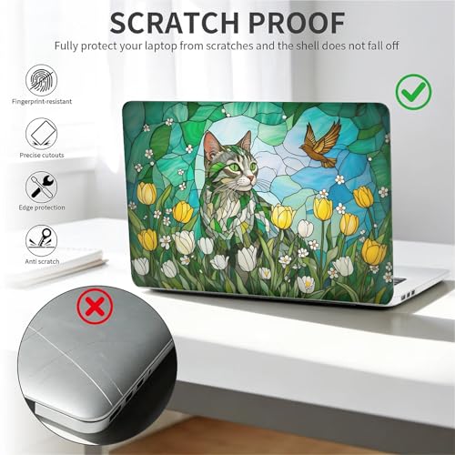 for MacBook Pro 14 Inch Release 2021/2023 Model A2442 A2779 Clear Computer Case,Novelty Premium Pattern Hardshell Laptop Case Tulip Meadow Stained Glass Feline - color: Tulip Meadow Stained Glass Feline, size: A2442/A2779(14 inch)-Clear