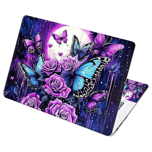 Universal Laptop Skin Sticker with 2 Wrist Pad Decals, 3-Piece Removable Vinyl Laptop Cover, Purple Rose Moon Waterproof Anti-Scratch, Easy-Trim Fit for 13.3" 14" 15.6" Laptops - color: Purple Rose Moon