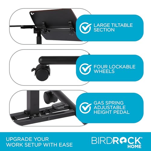 BIRDROCK HOME Adjustable Mobile Laptop Stand - Brown - Portable Rolling Standing Desk - Computer Stands - Four Wheels - Overbed or Bedside Table - color: Brown