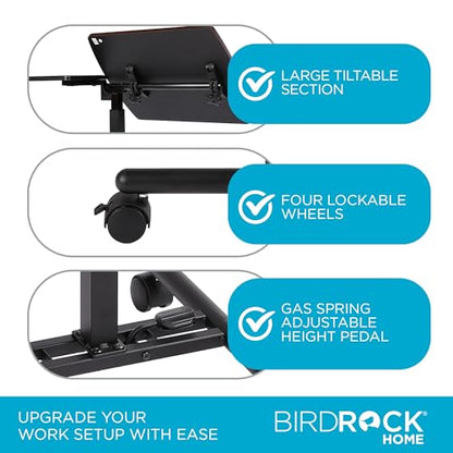 BIRDROCK HOME Adjustable Mobile Laptop Stand - Brown - Portable Rolling Standing Desk - Computer Stands - Four Wheels - Overbed or Bedside Table - color: Brown