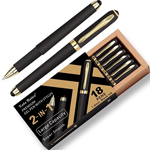 Gel Ink Rollerball Stylus Pen - 18 Pack,1.0mm Gel Pen Bold Point,2 in 1 Capacitive Stylus Pen,Large Capacity Black Ink,Writing Smoothly for Office,Business,Gift,Metal Gold Clip - color: 1.0mm-18Pack-Black