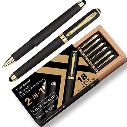 Gel Ink Rollerball Stylus Pen - 18 Pack,1.0mm Gel Pen Bold Point,2 in 1 Capacitive Stylus Pen,Large Capacity Black Ink,Writing Smoothly for Office,Business,Gift,Metal Gold Clip - color: 1.0mm-18Pack-Black